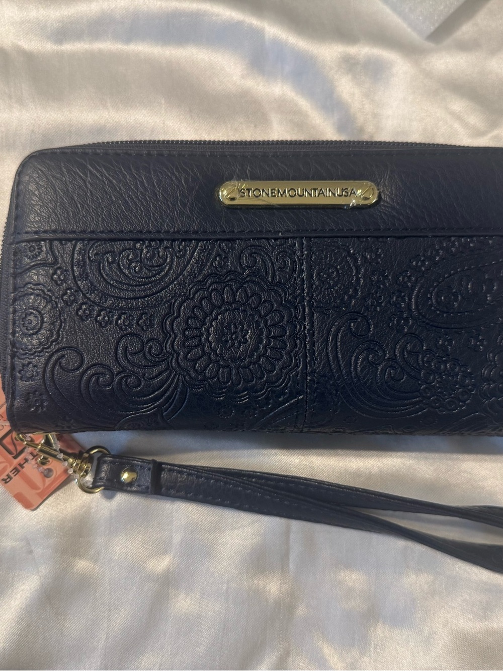 Stone Mountain Accessories Embossed Navy Blue Wristlet Wallet with Gold Hardware